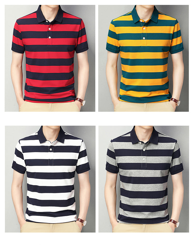 Short sleeve men's casual polo shirt striped T-shirt
