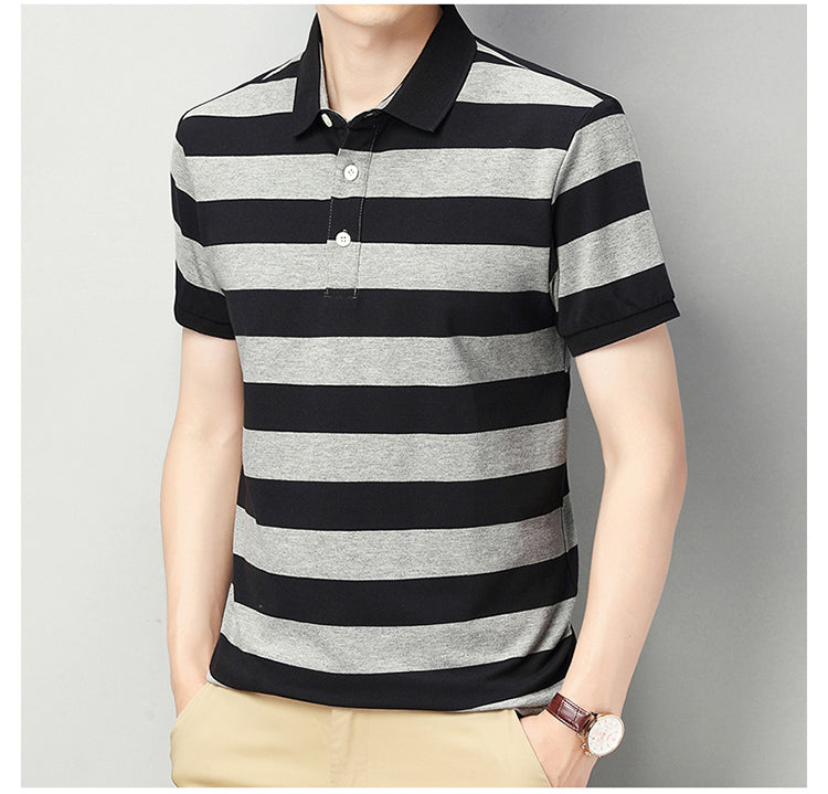 Short sleeve men's casual polo shirt striped T-shirt