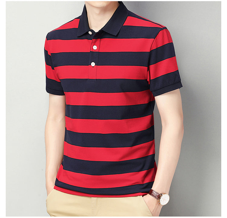 Short sleeve men's casual polo shirt striped T-shirt