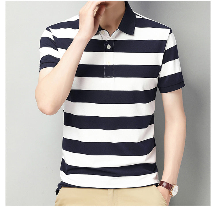 Short sleeve men's casual polo shirt striped T-shirt