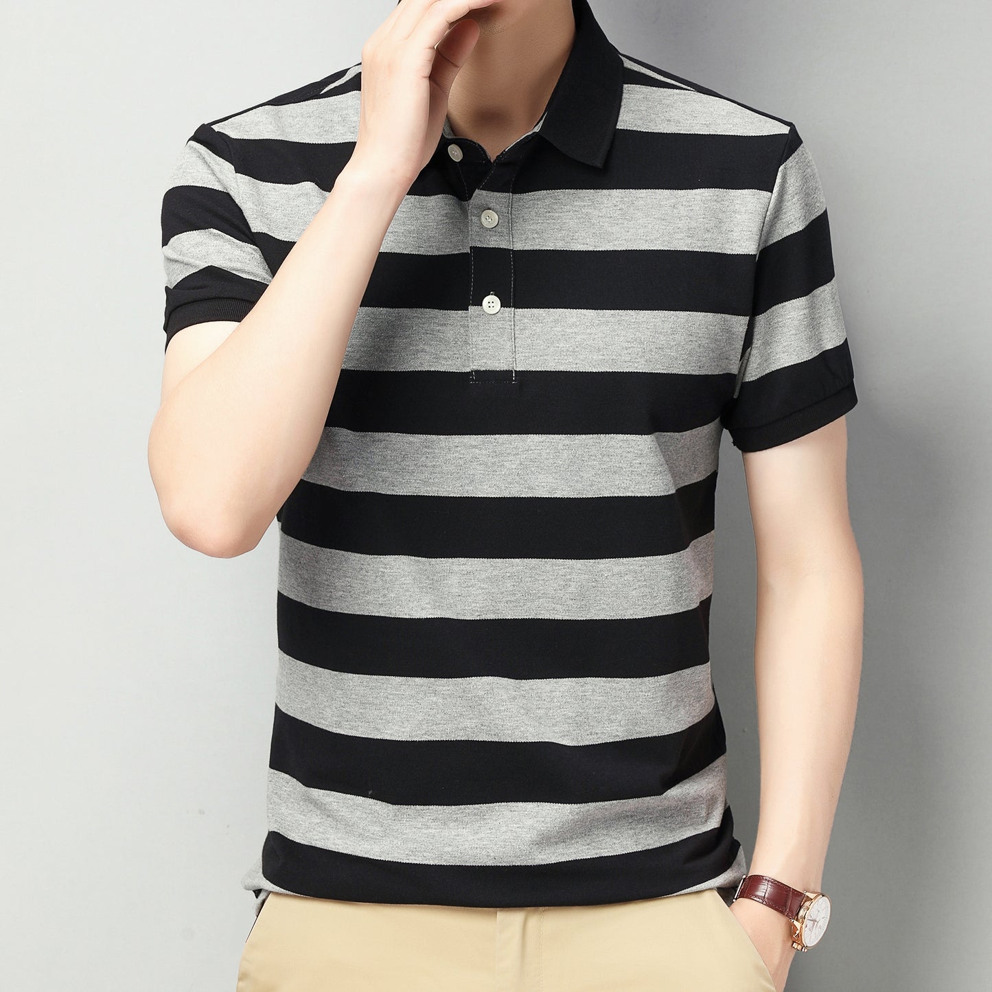 Men's short sleeve striped T-shirt polo shirt