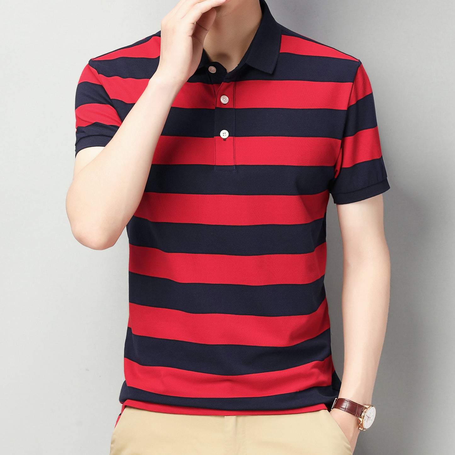 Men's short sleeve striped polo shirt