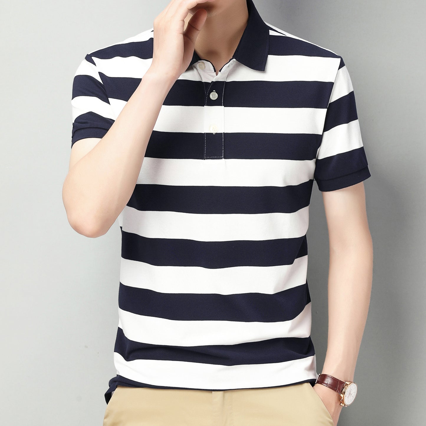Men's short sleeve striped polo shirt