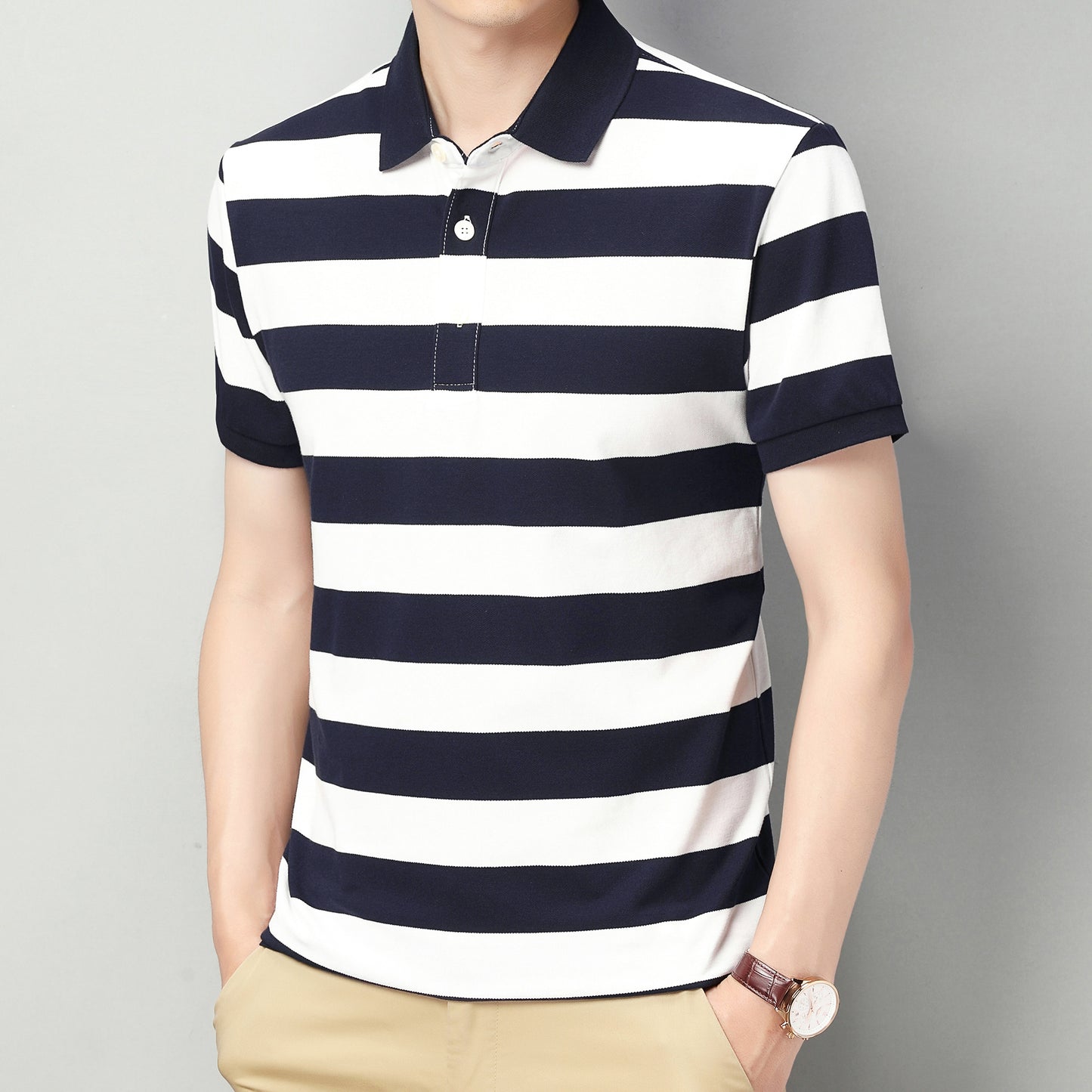 Men's short sleeve striped polo shirt