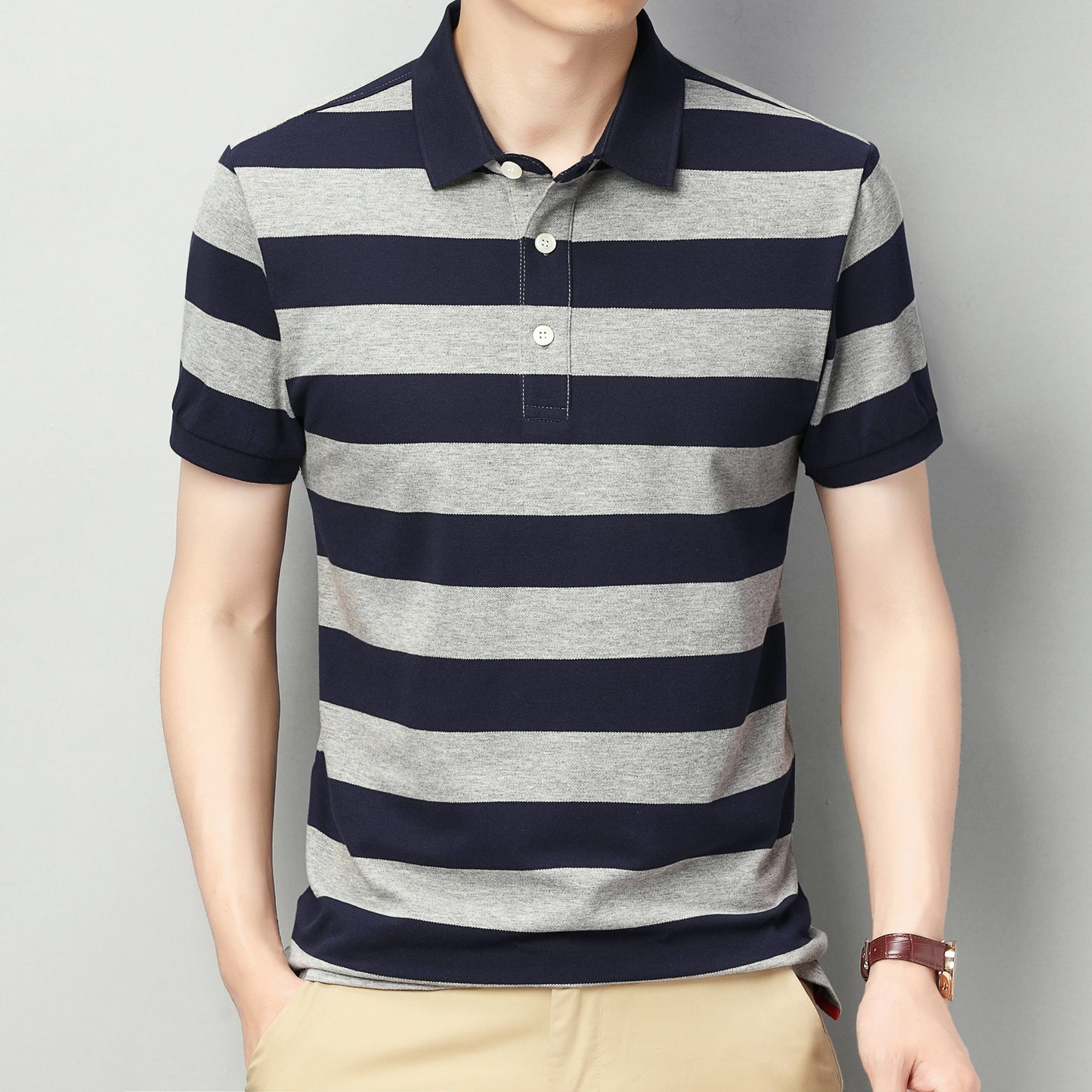 Short sleeve men's casual polo shirt striped T-shirt