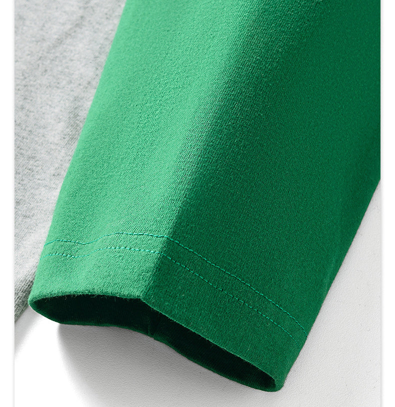 Contrast color loose long-sleeved cotton T-shirt