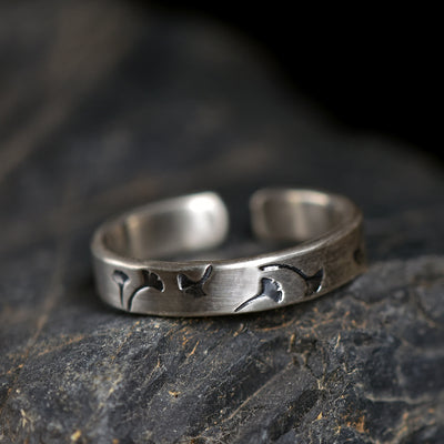 Handmade silver gingko leaf ring