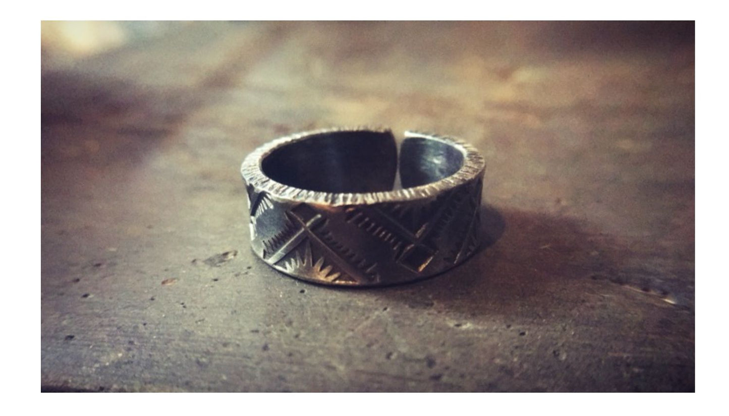 Carved silver ring handmade