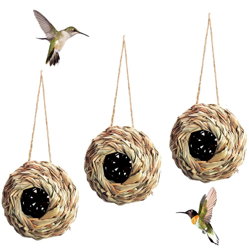 Natural Grass Hanging Bird Hut 3 Pcs