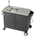 Outdoor Grill Table with Sink, Grill Cart with 304 Stainless Steel Sink and Cabinet, Outdoor Grill Cart,Outdoor Cart Sink Station with Wheels, L38' x W18' x H35'