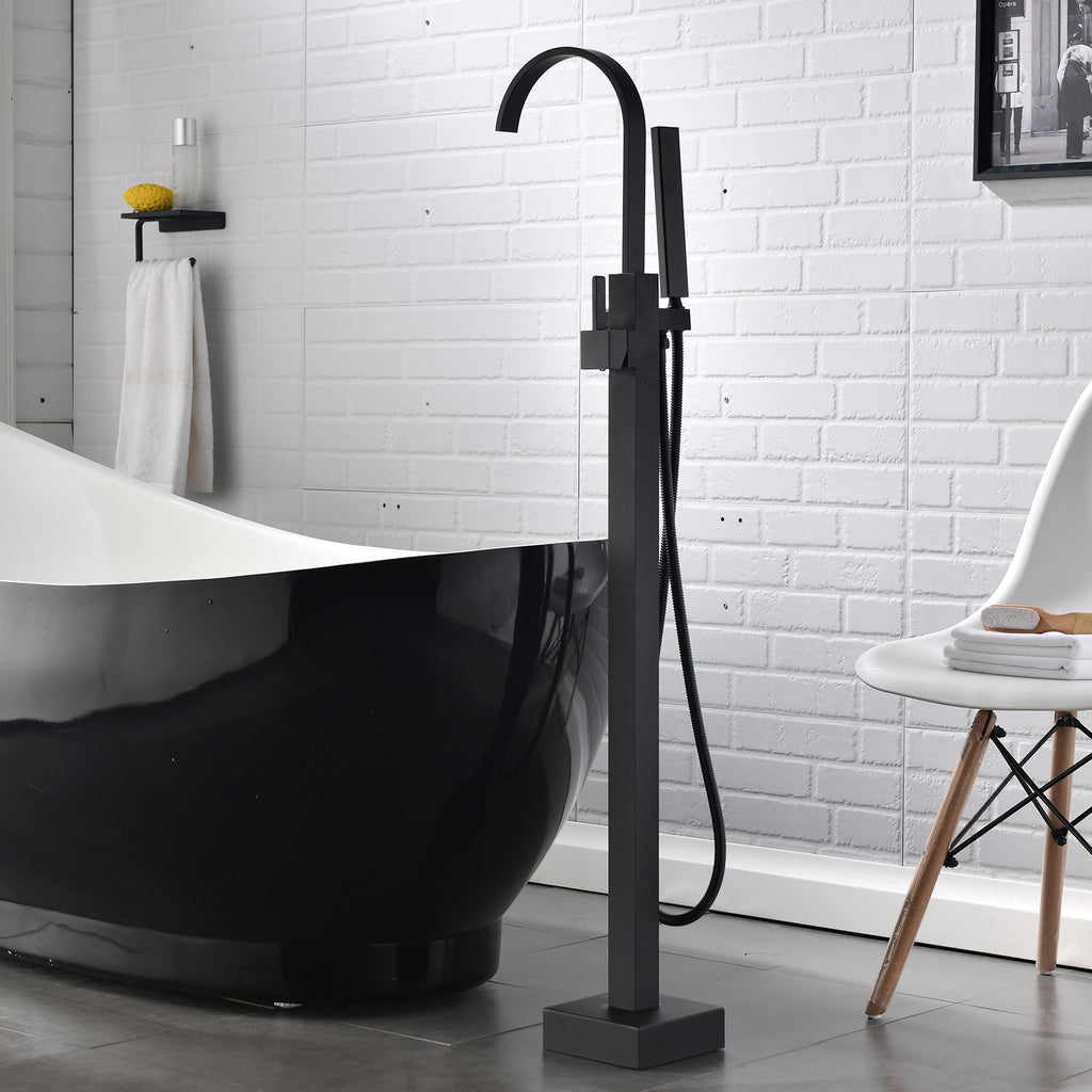 Single Handle Freestanding Tub Filler Floor Mount Bathtub Faucet with Handheld Shower (Brushed Nickel)