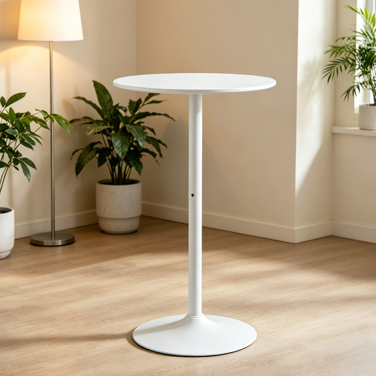 White Round Bar  Table, modern dining table, dining table, MDF tabletop and iron-painted matte base, round dining table, medieval living room coffee table (24 inches), family kitchen, small space