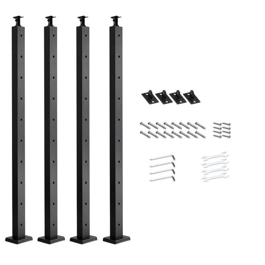 4-Pack Cable Railing Post, 36x2x2 In Horizontal-Hole Deck Railing Post with Pre-Drilled Holes, Stainless Steel Cable Rail Post with Horizontal and Curved Bracket, Black, 4JZLGZXHS914MY65M001V0