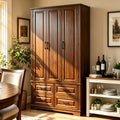 K&K 72' Kitchen Pantry Cabinet with 3 Pull Out Tray, Farmhouse Embossed Wood Grain Storage Cabinet with 5 Door Racks, Rustic Freestanding Cupboard for Home Kitchen, Dining Room,Walnut Brown