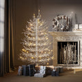 4FT Pre-lit  Aspen Fir  Artificial Christmas Tree, Hinged Xmas Tree 280 Branch Tips, 230 Warm White  LED Lights, Holiday Coral Christmas Tree for Home Party