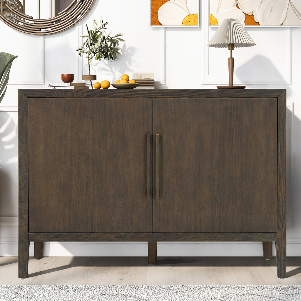 U_STYLE 47.25-Inch Farmhouse Sideboard with Pine Veneer and 2 Doors, Retro Buffet with Adjustable Feet, Minimalist Wooden Storage Cabinet with Metal Handles for Living Room, Kitchen