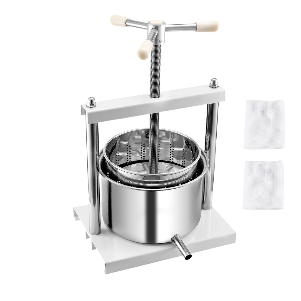 1.45 Gal/5L Fruit Wine Press, 2 Stainless Steel Barrels, Manual Juice Maker, Cider Apple Grape Tincture Honey Olive Oil Making Press with Triangular Handle for Outdoor Kitchen Home