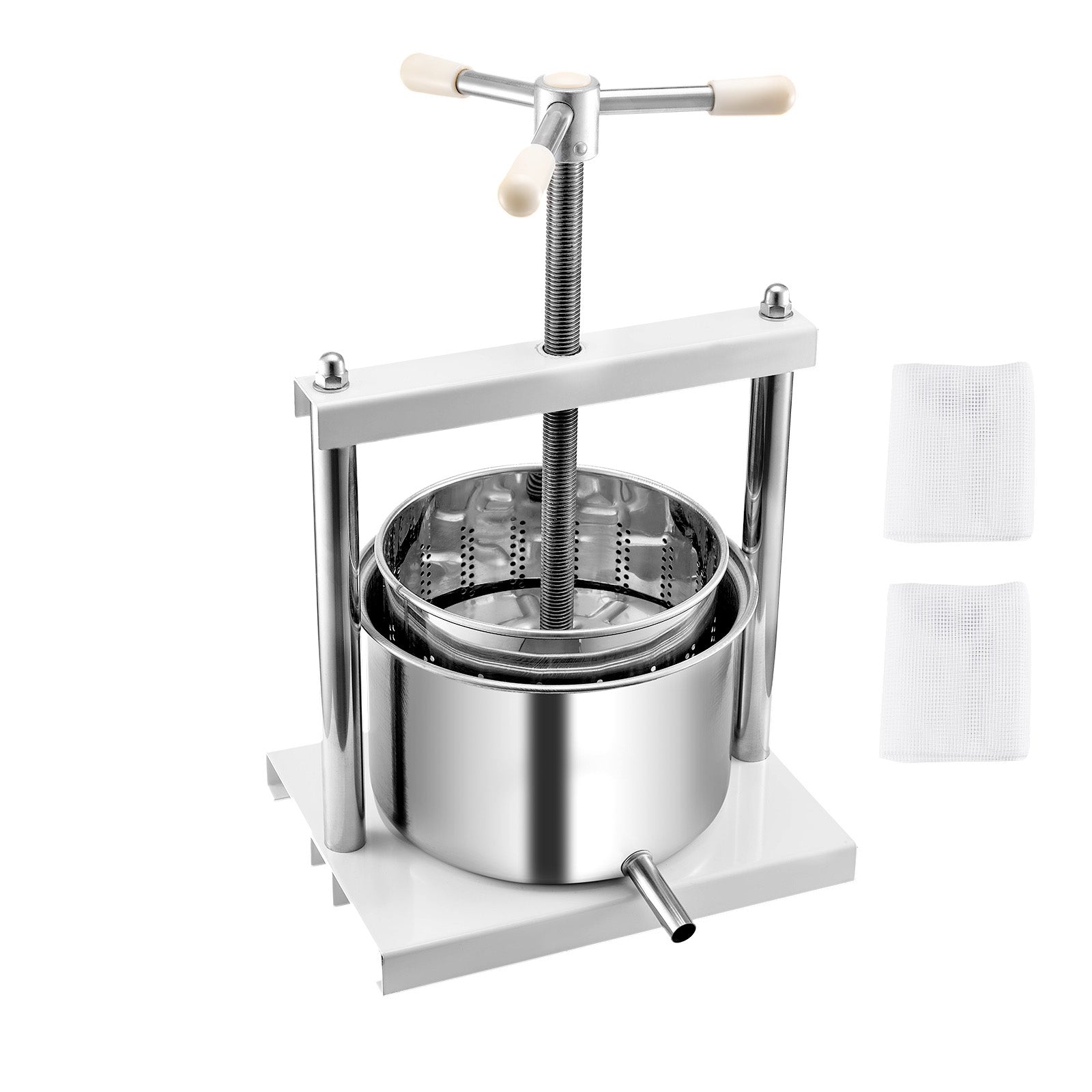 1.45 Gal/5L Fruit Wine Press, 2 Stainless Steel Barrels, Manual Juice Maker, Cider Apple Grape Tincture Honey Olive Oil Making Press with Triangular Handle for Outdoor Kitchen Home
