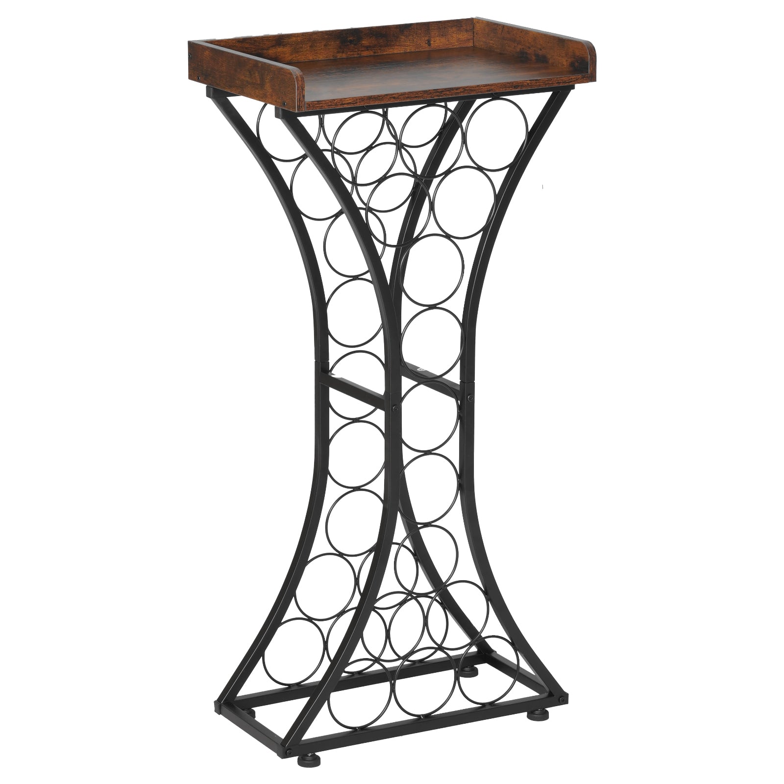 15 Bottle Wine Rack, Freestanding Floor Wine Holder Stand Liquor Cabinet with Wood Tabletop, Easy Assembly Floor Storage Rack, For Home Bar Kitchen Living Room Dining Room, Black