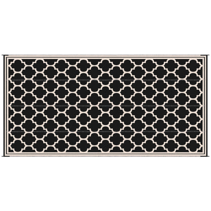 Outsunny Reversible Outdoor Rug, 9' x 18' Waterproof Plastic Straw Floor Mat, Portable RV Camping Carpet, Large Floor Mat for Backyard, Deck, Picnic, Beach, Black & Beige