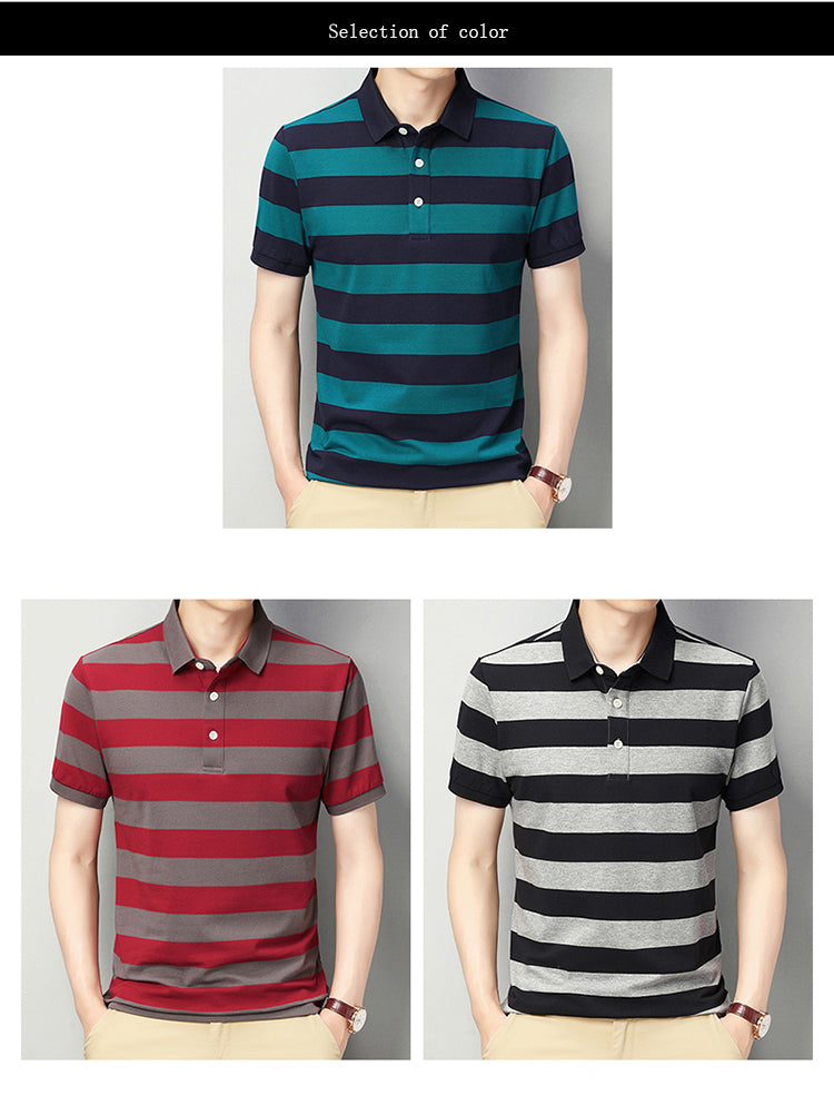 Short sleeve men's casual polo shirt striped T-shirt