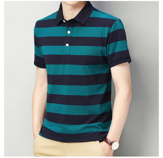 Short sleeve men's casual polo shirt striped T-shirt