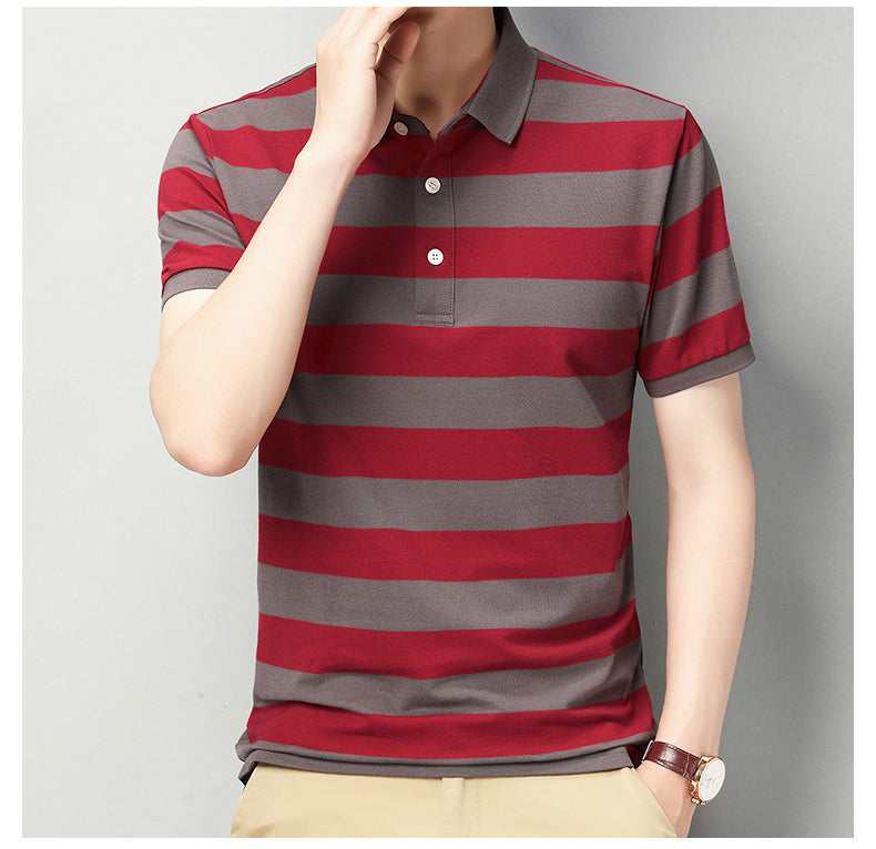 Men's T-shirt Contrast Striped Short Sleeve Polo Shirt