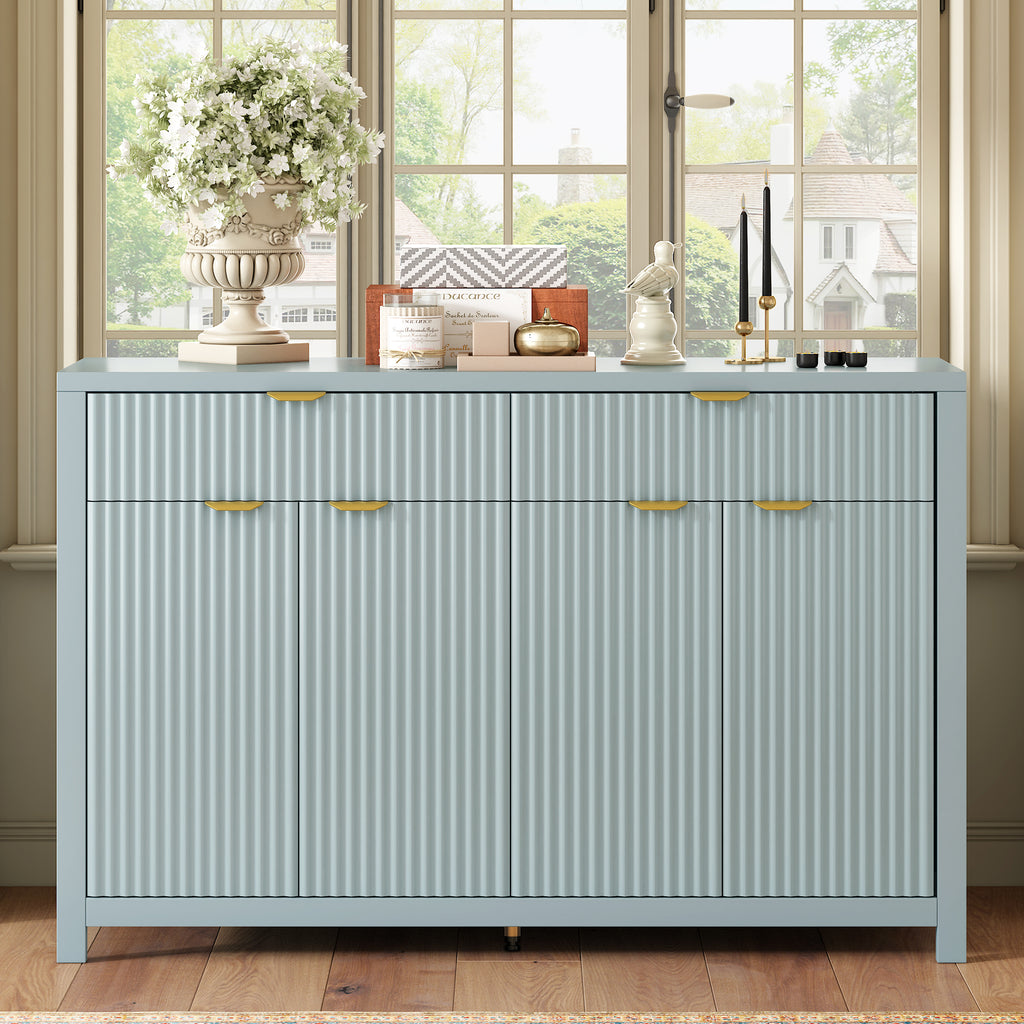 U_STYLE Modern 55.1'' Sideboard Buffet Cabinet with 2 Drawers & 4 Doors, Adjustable Shelves, Wave-Pattern Design, Aluminum Handles, Painted MDF, Scandinavian Storage for Dining Room, Living Room