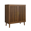 Farmhouse Walnut Sideboard Buffet Cabinet With Louvered Doors, Wood Coffee Bar Storage For Kitchen & Living Room, 31.5' W