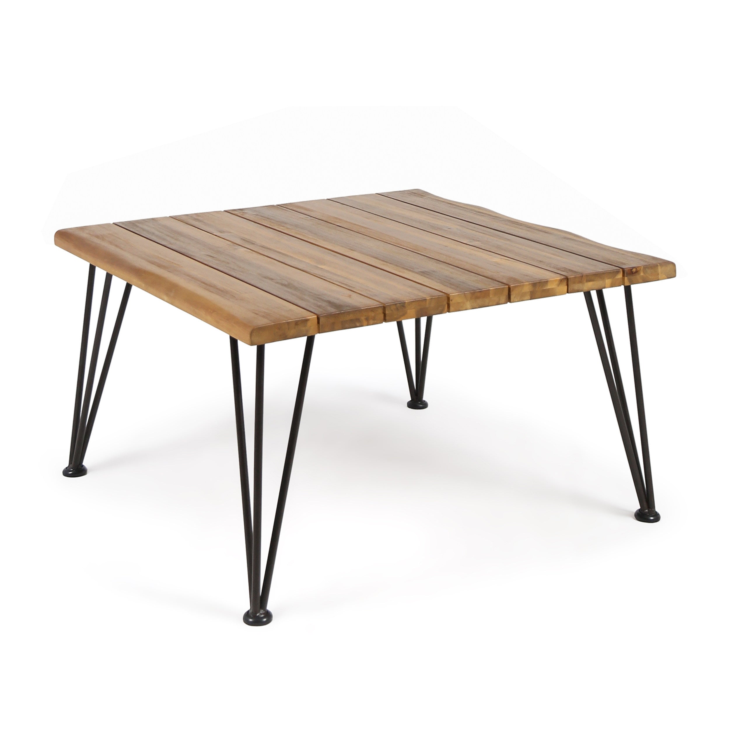 Outdoor Coffee Table with Slat Top and Metal Legs, Teak