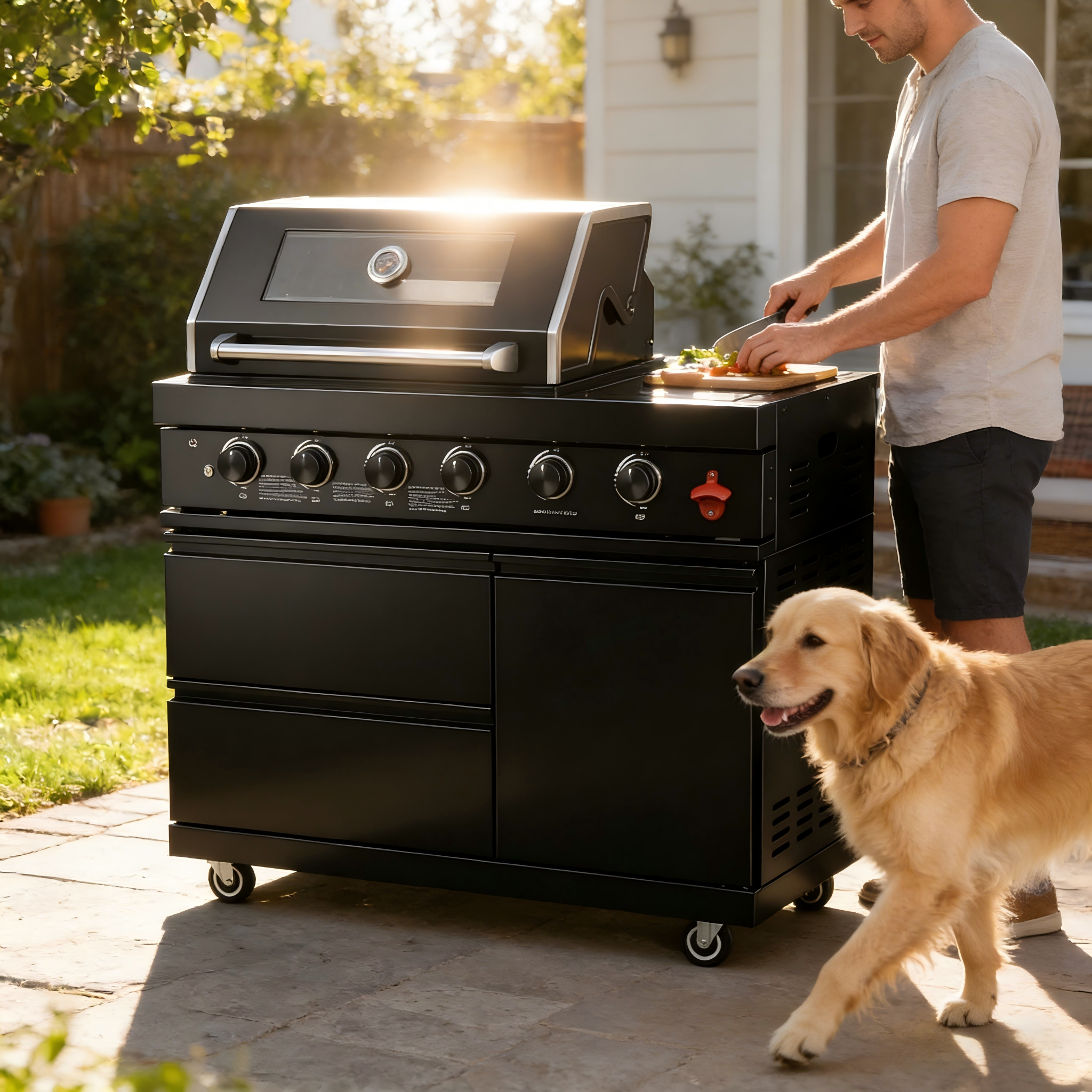 46-inch Black Propane Gas Grill Four Burners Grill Stainless steel Outdoor Kitchen Islands