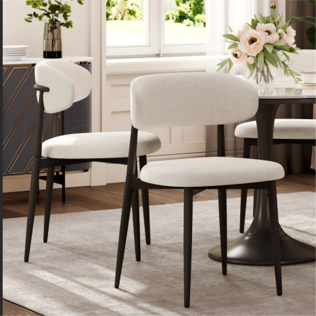 Dining Chairs Set of 2, Metal Kitchen Chairs with Modern Fabric Upholstered for Dining Room, Beige