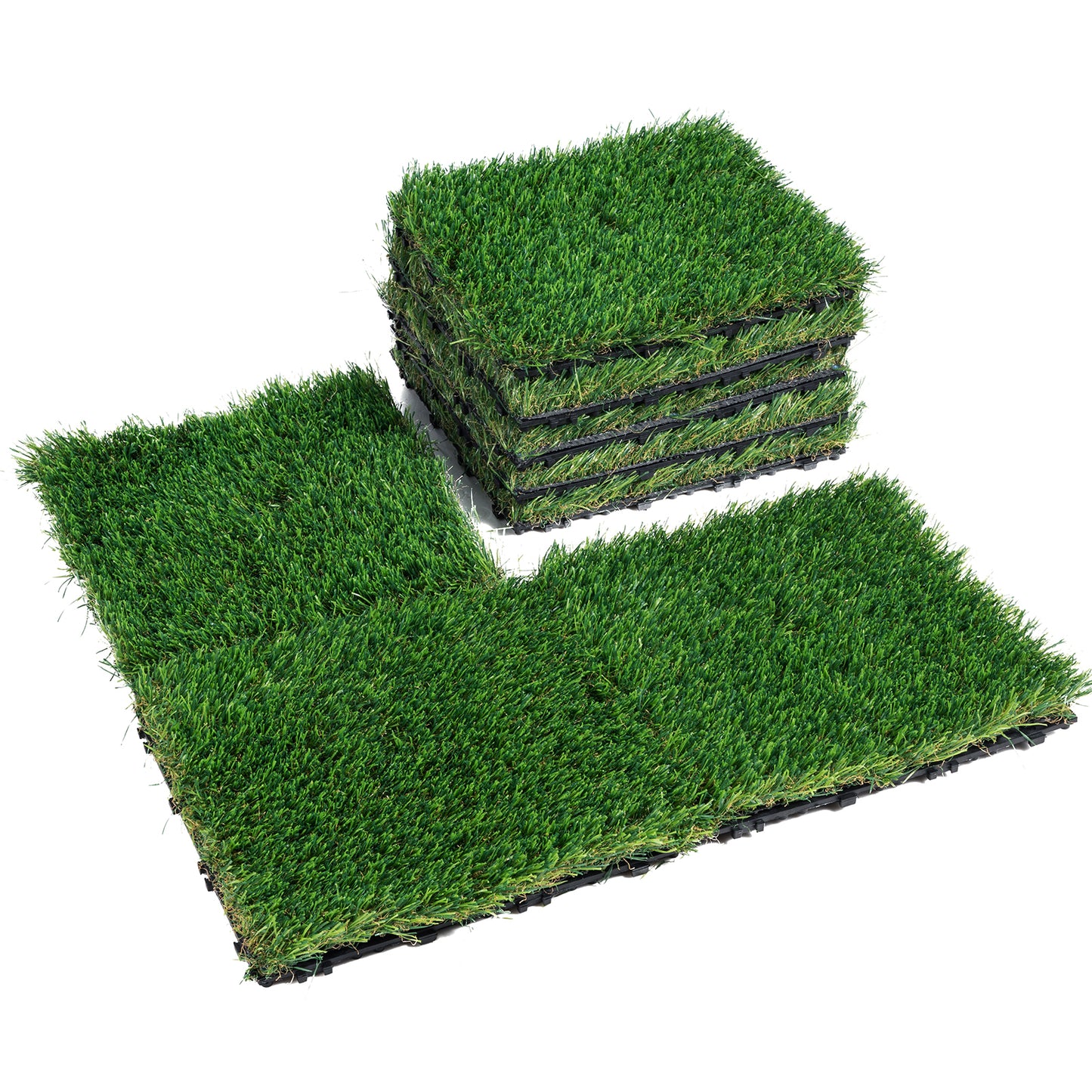 Artifical Grass Tiles Interlocking Turf Deck Set, 18 Pack - 12'x12', Synthetic Fake Grass Self-draining Mat Flooring Decor Pad, Perfect For Multi-Purpose Indoor Outdoor Entryway Scraper Dog Mats