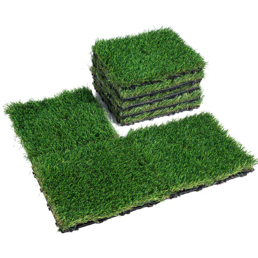 Artifical Grass Tiles Interlocking Turf Deck Set, 18 Pack - 12'x12', Synthetic Fake Grass Self-draining Mat Flooring Decor Pad, Perfect For Multi-Purpose Indoor Outdoor Entryway Scraper Dog Mats