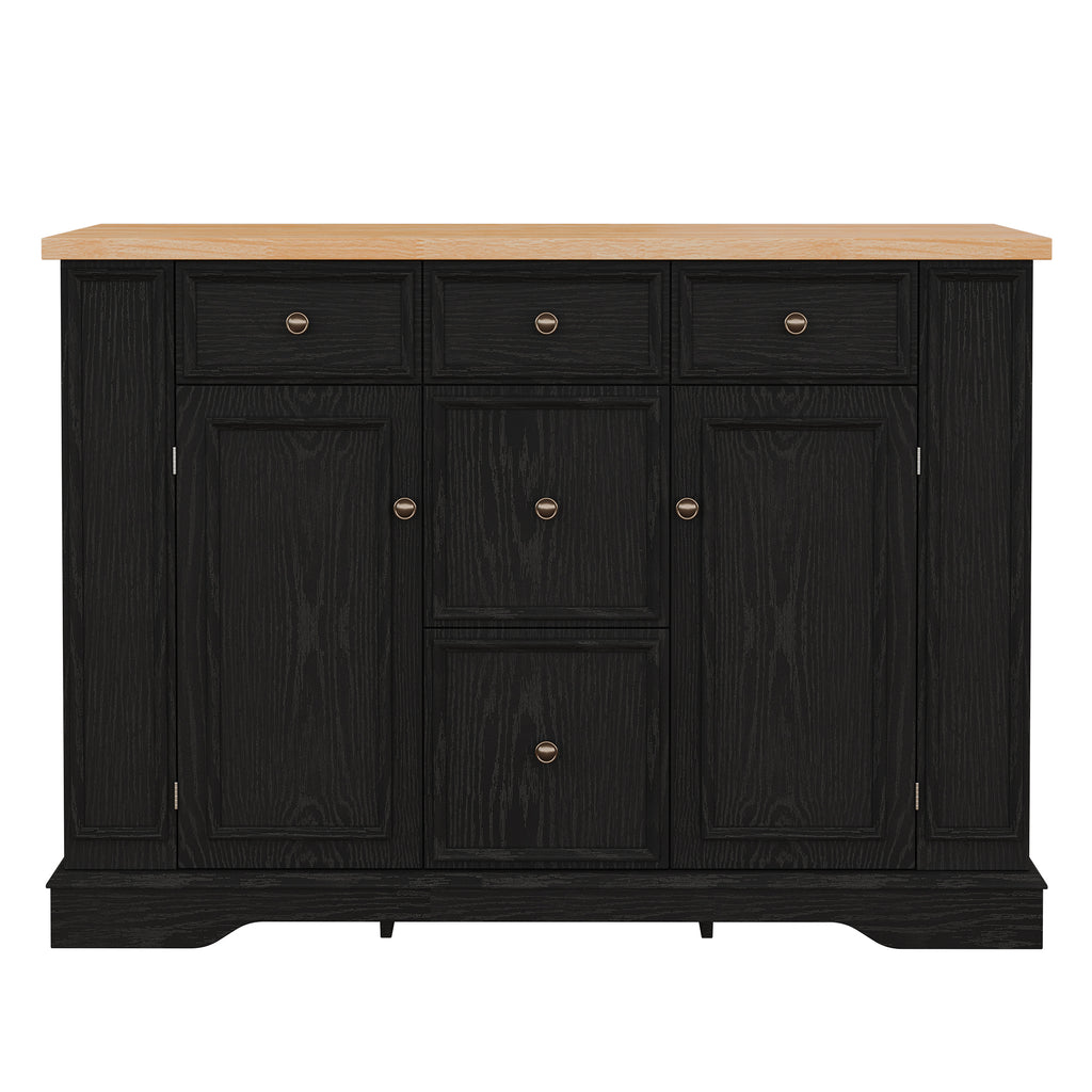 TREXM Black Farmhouse-Style Sideboard Buffet Cabinet with 5 Drawers, 2 Cabinets, Adjustable Shelves, Kitchen Console Table for Dining Room, Living Room, Entryway