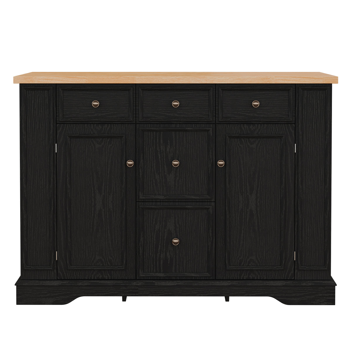 TREXM Black Farmhouse-Style Sideboard Buffet Cabinet with 5 Drawers, 2 Cabinets, Adjustable Shelves, Kitchen Console Table for Dining Room, Living Room, Entryway
