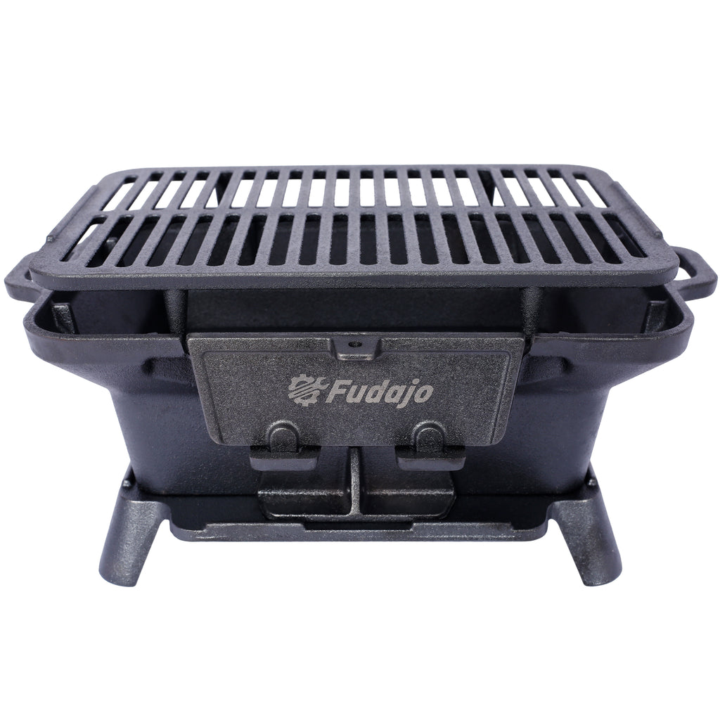 Oval Cast Iron Grill Outdoor, Portable Charcoal Grill and Tabletop Cast Iron Skillet - 100% Cast Iron, Durable, Small Charcoal Grill, Camping Stove, Hibachi Grill