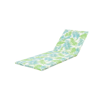 2' THICK FLORAL CHAISE LOUNGE CUSHION IN LEAF COCONUT - WATERPROOF FOLDABLE 2-PART DESIGN - FOR POOLSIDE, PATIO & GARDEN