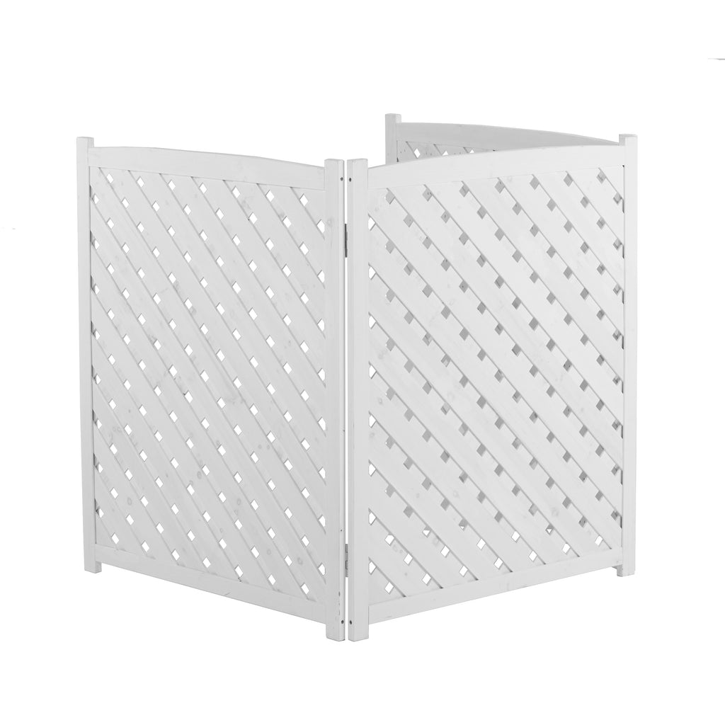 3-Panel Outdoor Air Conditioner Fence Screen in White, Solid Wood Privacy Fence, 32' W x 38' H
