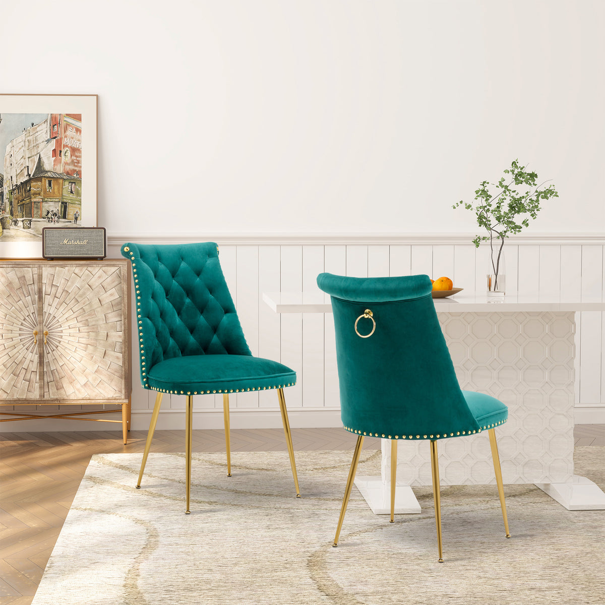 Modern featured dining chair with adjustable legs and metal feet for multiple spaces(set of 2)
