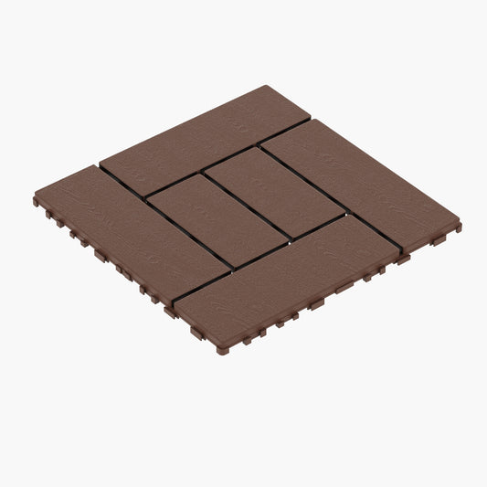 ZZ Style 12' Patio Deck Tiles, DIY Interlocking Flooring, Red Brown Polypropylene, 12' x 12'