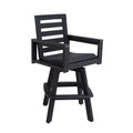 Transitional Outdoor 360° Swivel Bar Chair, Carbon, High-Density Polyethylene, Ladderback with Wide & Thickened Frame, Rust-Resistant Hardware, Hot-Embossed Wood Grain, 3-Step Assembly