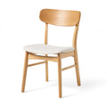 Set of 2 Dining Chairs with Fabric Cushioned Seat, Solid Rubberwood Legs, Light Beige Finish, Natural Oak Style, 18.75 x 21.20 x 30.70 inches