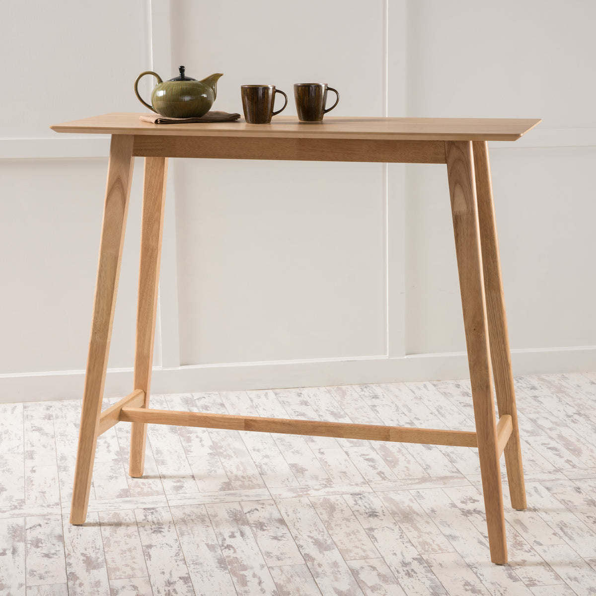 Wood Bar Table, Natural Oak Finish, 17.72 in x 47.24 in x 42.01 in