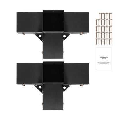 Pergola Bracket Kit 4''x4'', 2pcs 4-Way Heavy Duty Corner Bracket Woodworks DIY Post Base Kit, Easy Installation Wooden Beams for Gazebos, Patio Pergolas, Log Cabin Outdoor Pergola Hardware