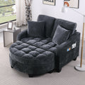 Two-seater sofa, double sofa chaise longue, with irregular armrests and backrests, footrest with storage space, comes with two small throw pillows, suitable for living room and bedroom - Black