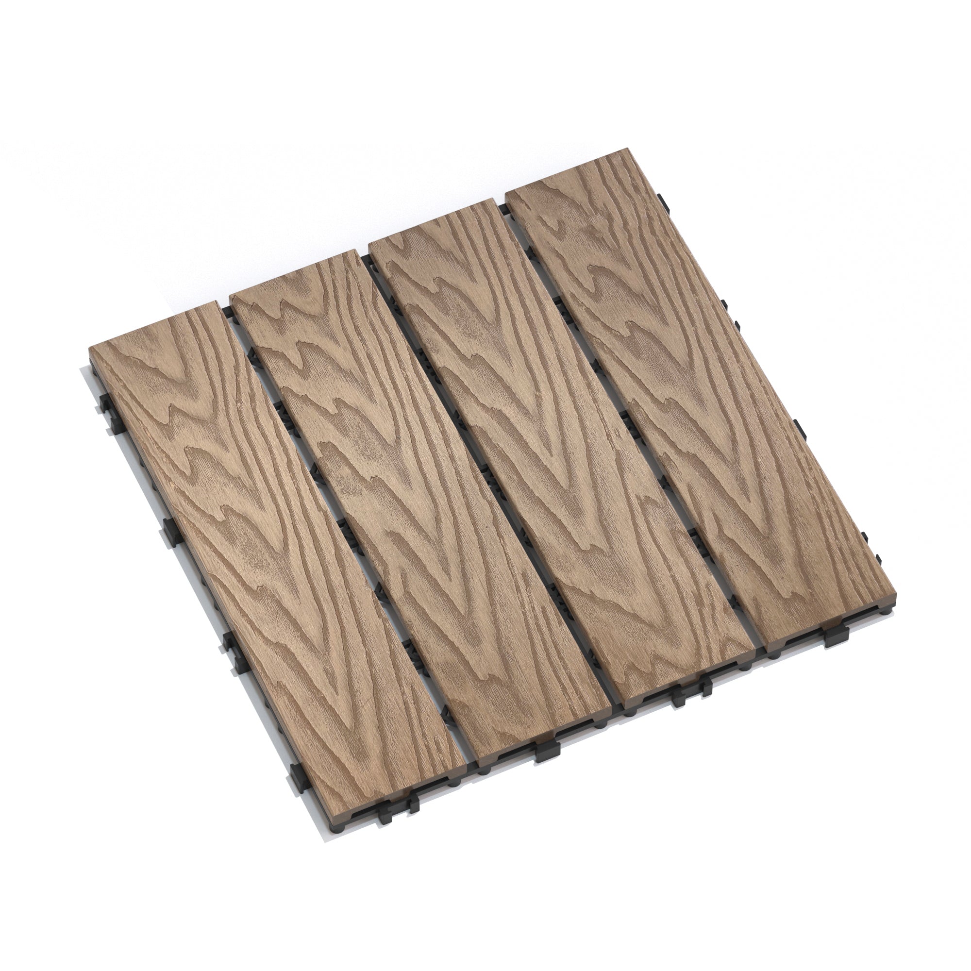WPC Wood-Plastic Composite Patio Deck Tiles Pack of 22, 3D Teak Finish, Interlocking DIY Flooring for Indoor Outdoor Use, 11.8' Square