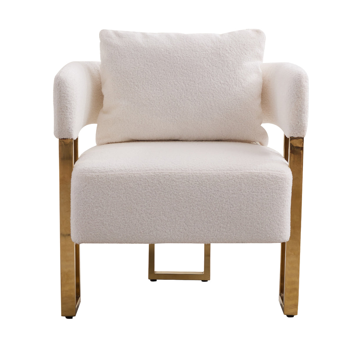 TS Modern Decorative Chair with Gold Metal Legs, Teddy Fleece Upholstered, White, No Wheels, 2PCS Set