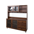 63' W Large Kitchen Hutch Cabinet, Freestanding Pantry Cabinets Storage Kitchen Cupboard with 4 Doors, 4 Drawers & Microwave Shelf, Walnut