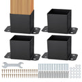 6x6 Post Base 4 Pcs, Inner Size 5.6'x5.6' Post Base Brackets, Heavy Duty Powder-Coated Post Anchor Matte Black Wood Post Brackets for Pavilion Deck Railing Support Deck Base Plate